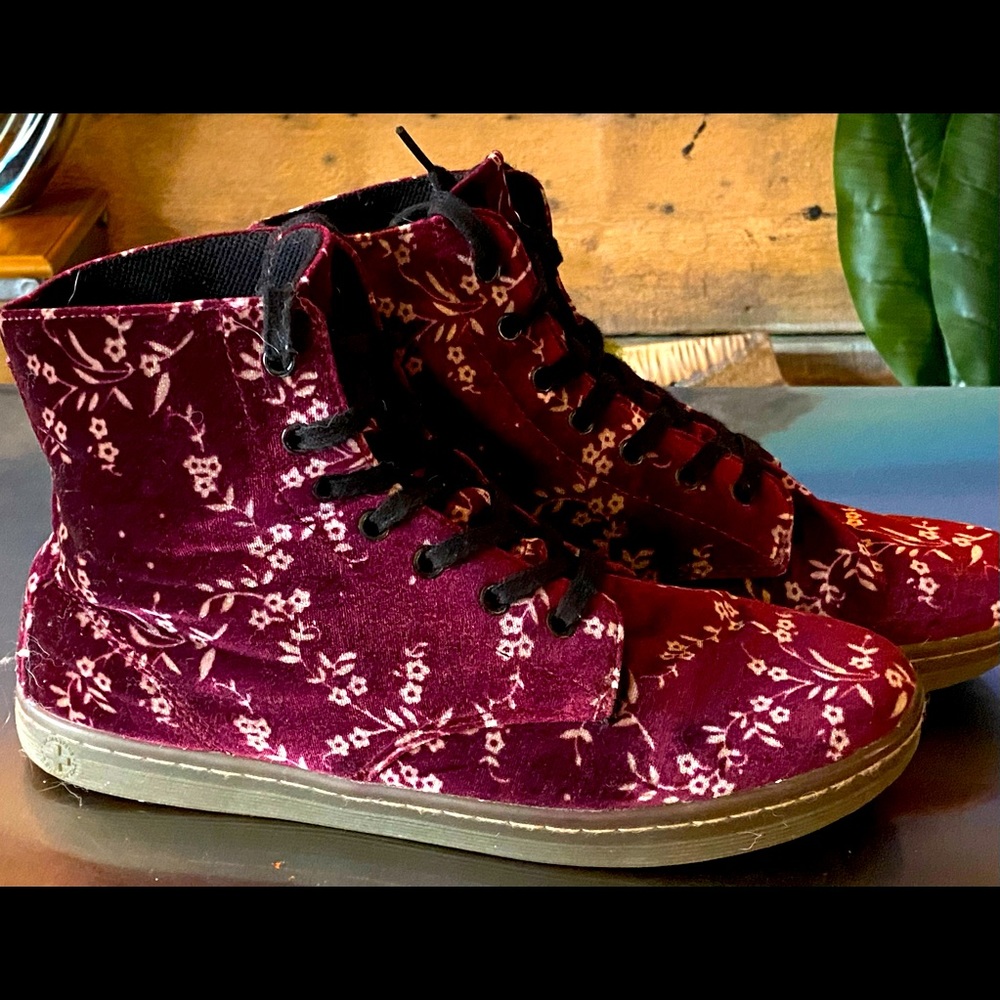 Dr. Martens Red Cherry Blossom Velvet Hackney Booties